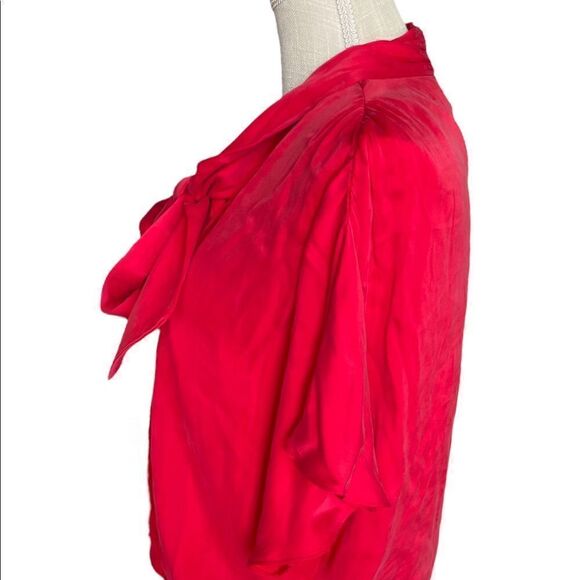 Alice + Olivia | Women’s Livvy Tie-Neck Washed Silk-blend Blouse CrossoverTop XS - Picture 4 of 11